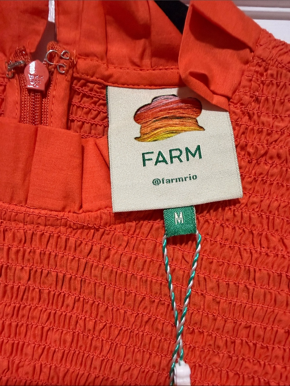 FARM Rio Bright Orange Ruffle Smocked Yoke Blouse - Picture 3 of 6